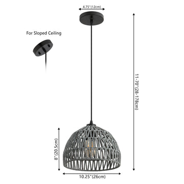 Campana 20" Bohemian Modern Woven Rattan/Iron LED Pendant
